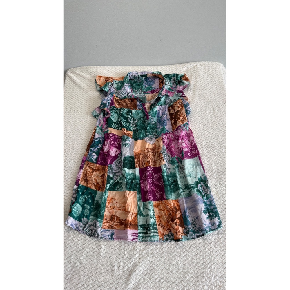 By Anthropologie Flutter-Sleeve Printed Pajama Dress Size L